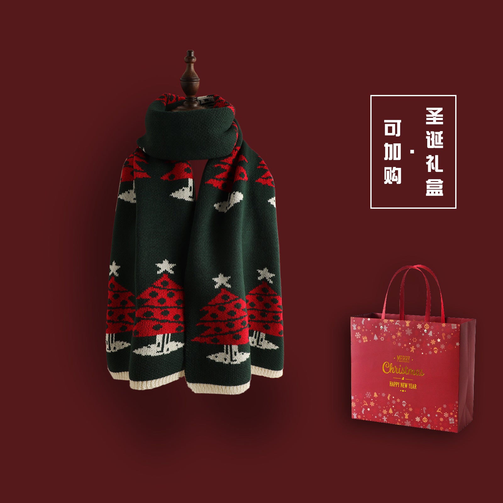 Wholesale Red Christmas Tree Knitted Wool Scarf