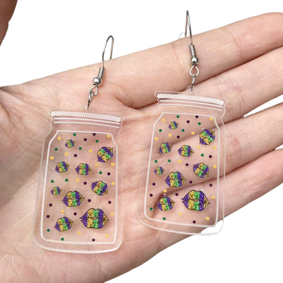 Wholesale 2PCS/Pack Acrylic Small Bottle Printed Earrings Clown Hat Lobster Lips Mask Carnival Party Earrings