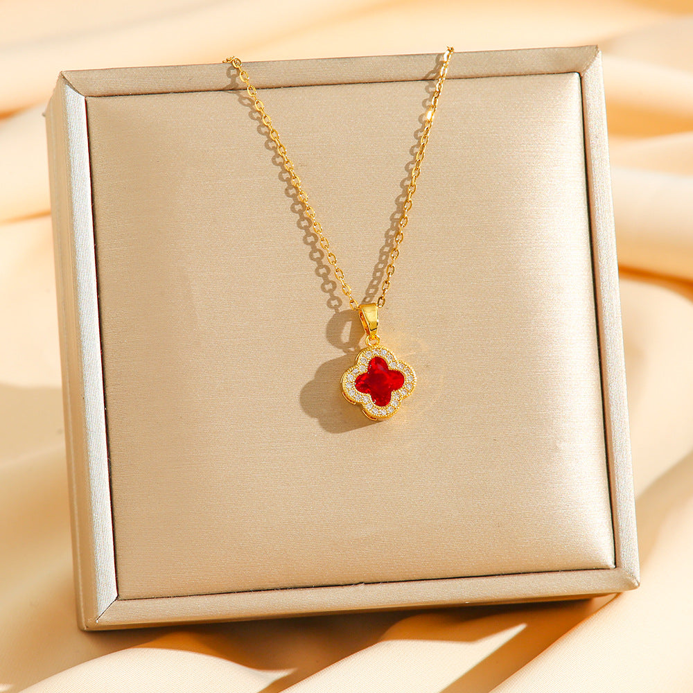 Wholesale Multi colored zircon inlaid clover necklace