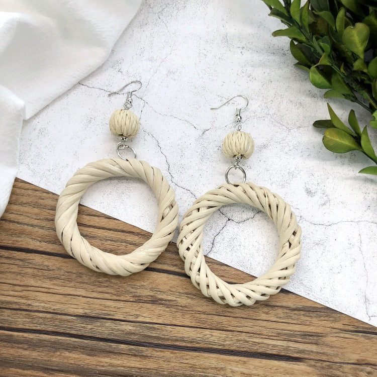 Wholesale Vintage Rattan Weaving Handmade Bohemian Earrings