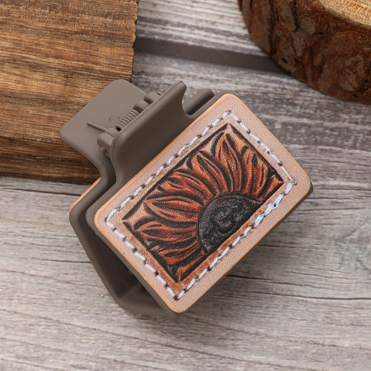 Wholesale Western Style Sunflower Cactus Poker Pattern Leather Hairpin