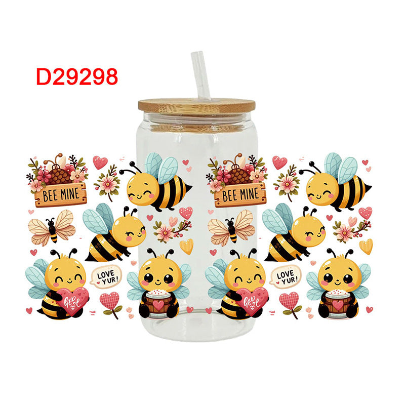 Wholesale Yellow Cartoon Busy Bee 16oz Cup UV DTF Wraps