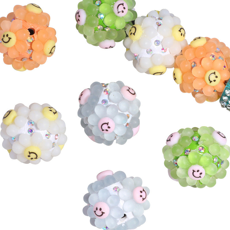 Wholesale 5pcs/pack Smiley face sunflower can wear straight hole loose beads DIY mobile phone key chain jewelry