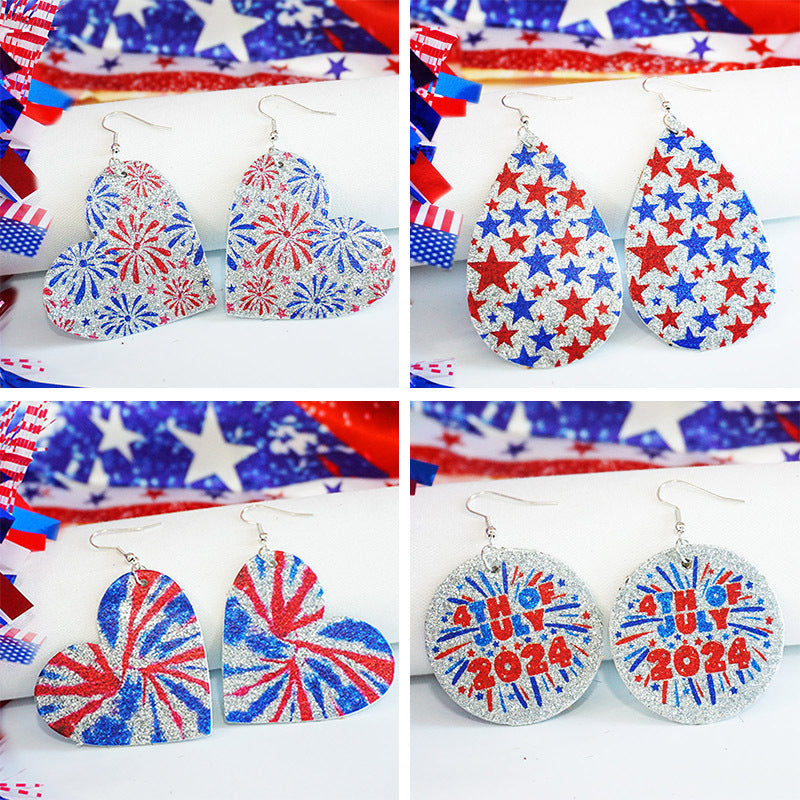 Wholesale Independence Day Sparkling Earrings Fireworks To Celebrate Love Drop-shaped Star Earrings