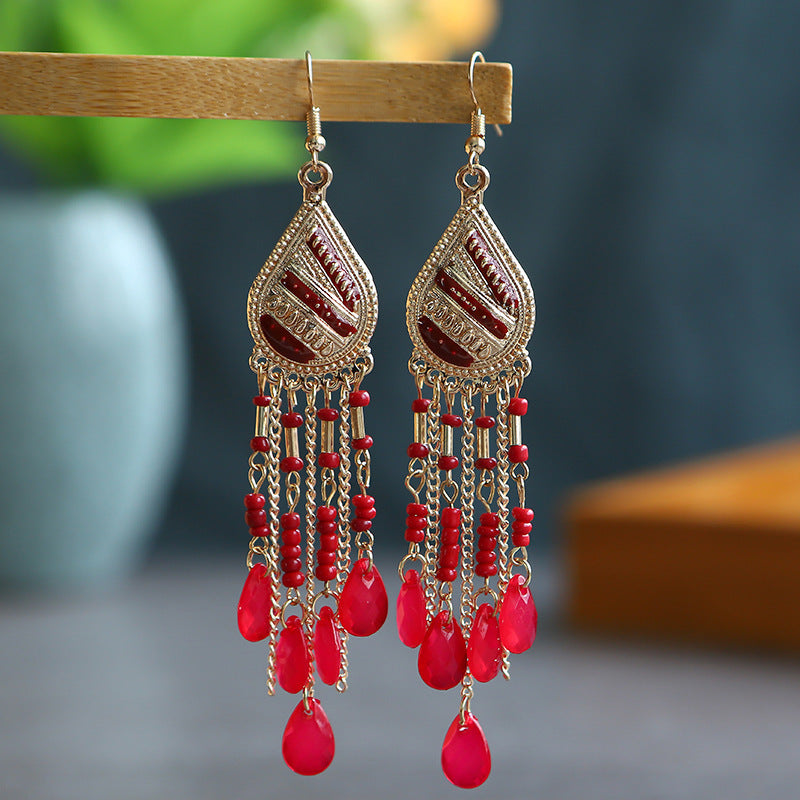 Wholesale Bohemian Colorful Water Drop Long Earrings