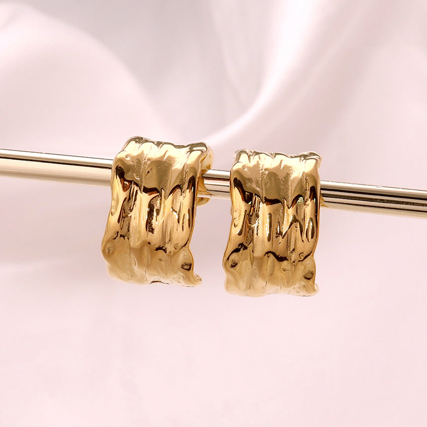 Wholesale Stainless Steel 18K Gold Pleated Geometric Exaggerated Earrings