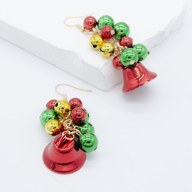 Wholesale Christmas red and green color matching bell creative simple color tassel Christmas Carnival earrings