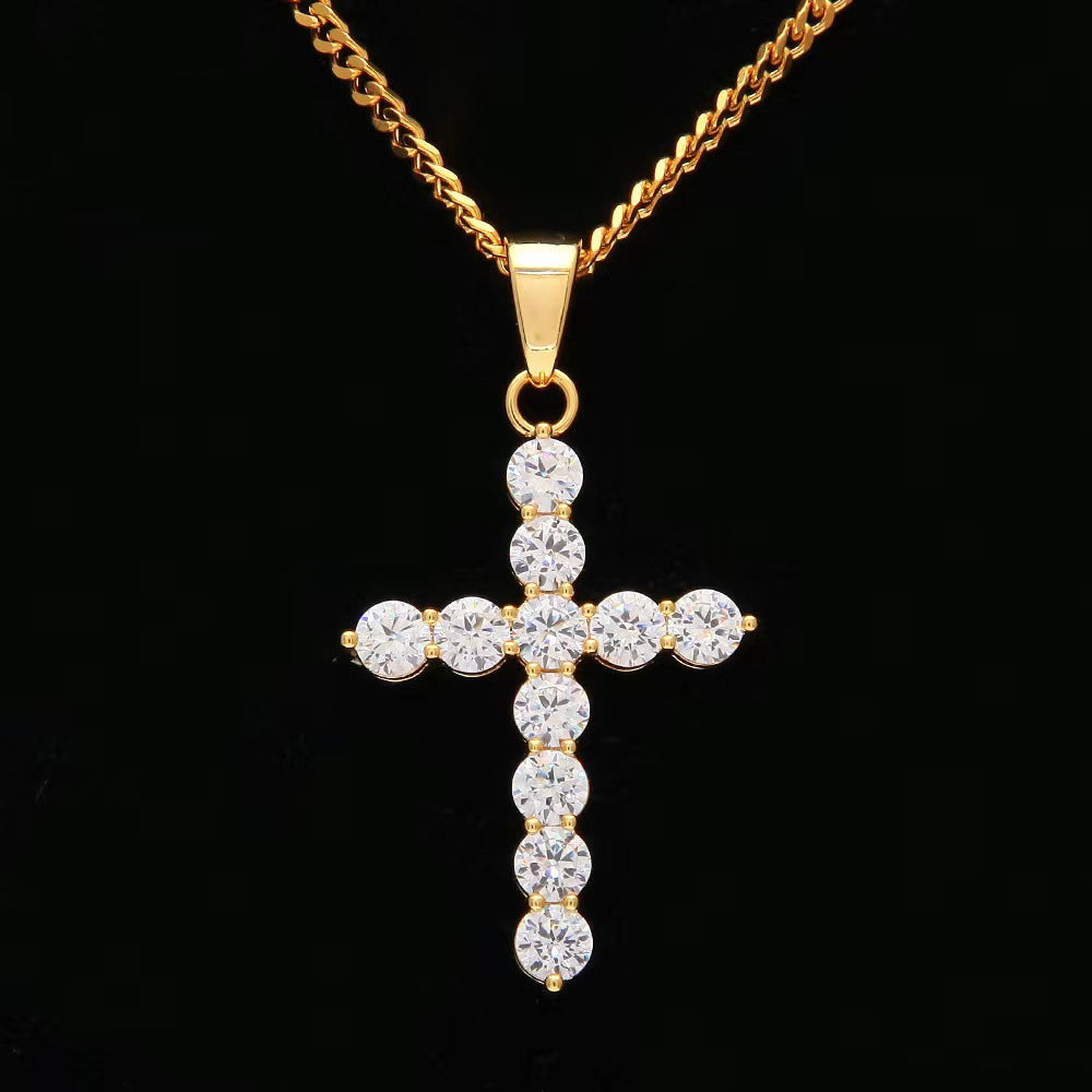 Wholesale Men's necklace with zircon cross pendant