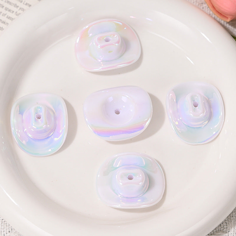 Wholesale 10pcs Uv Plated Acrylic Cowboy Hat through Hole Loose Acrylic Beads