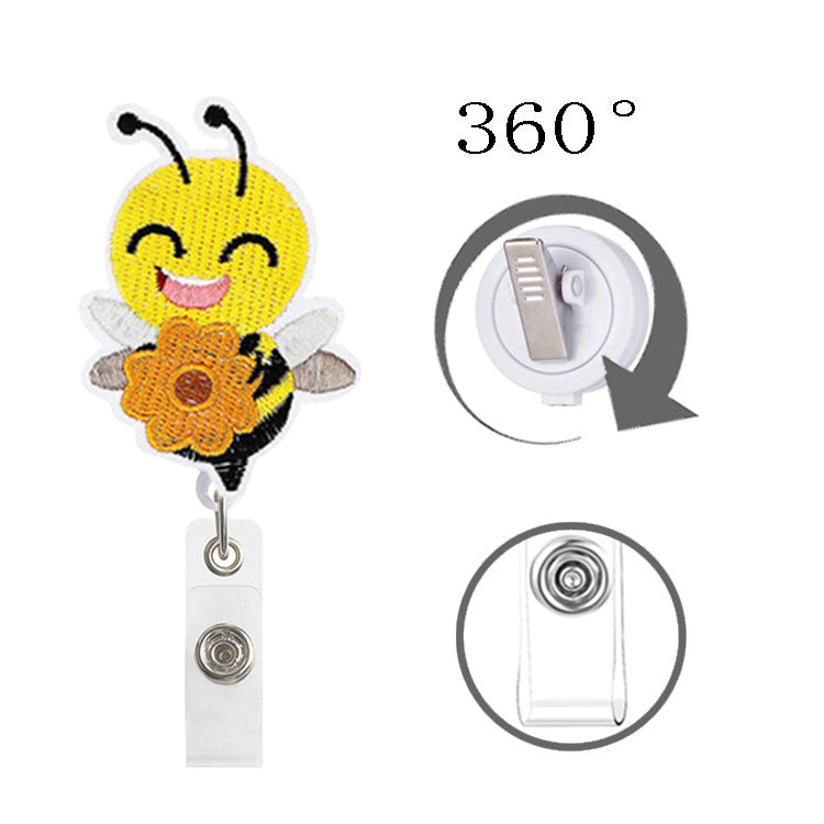 Wholesale ABS Cute Bee Sunflower Felt Fabric Badge Scroll Retractable Keychain