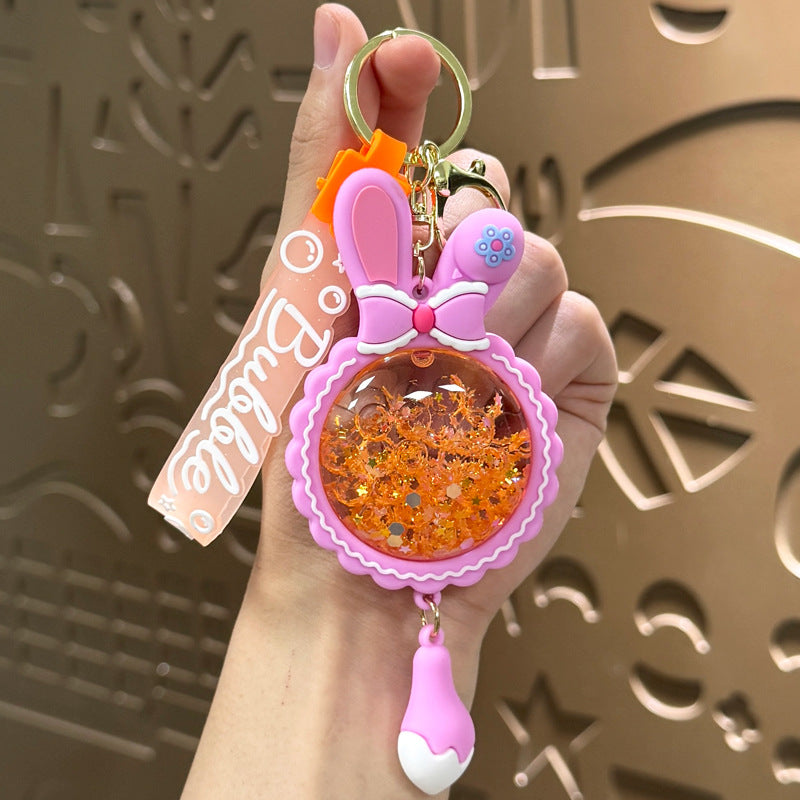 Wholesale Acrylic Liquid Sand Bunny Ear Keychain