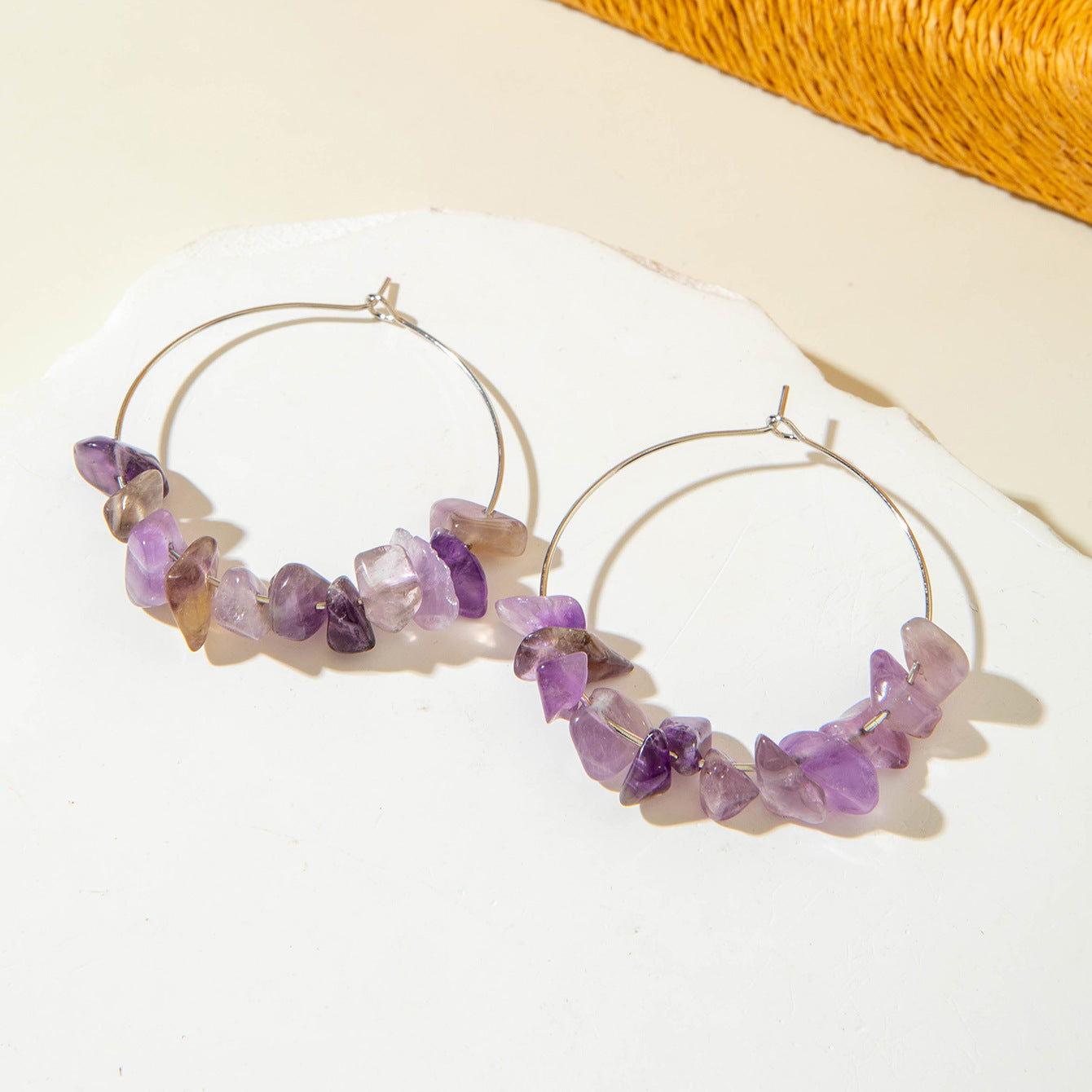 Wholesale  10pcs Versatile irregular crystal gravel Hoop Earrings