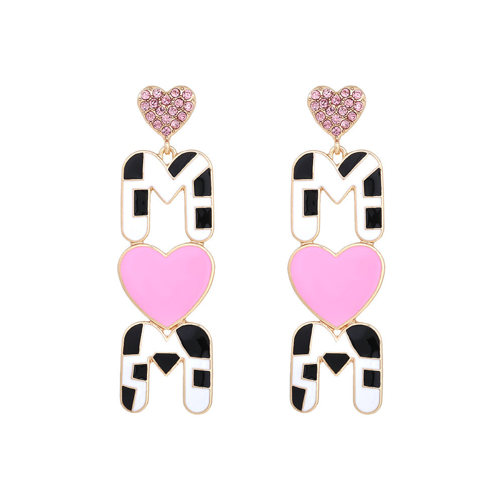 Wholesale Cow Print Mom Love Letter Alloy Earrings