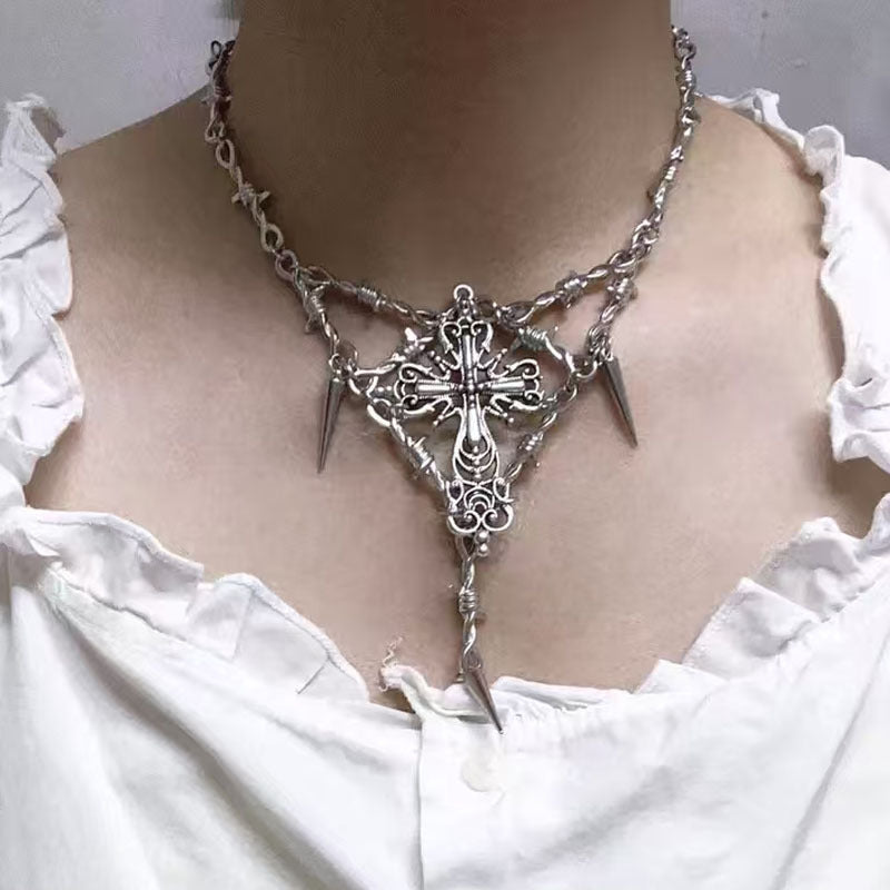 Wholesale Gothic Thorn Metal Strap Wire Chain Necklace Jewelry Y2K Chain for Men and Women Valentine's Day Girlfriend Gift