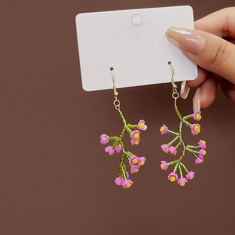 Wholesale Spring and summer colorful flower earrings handmade crystal beaded braided long earrings