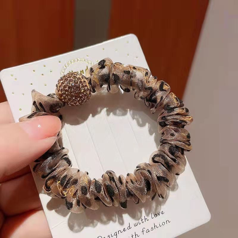 Wholesale leopard hair rope hair ring high sense rhinestone large women's hair accessories