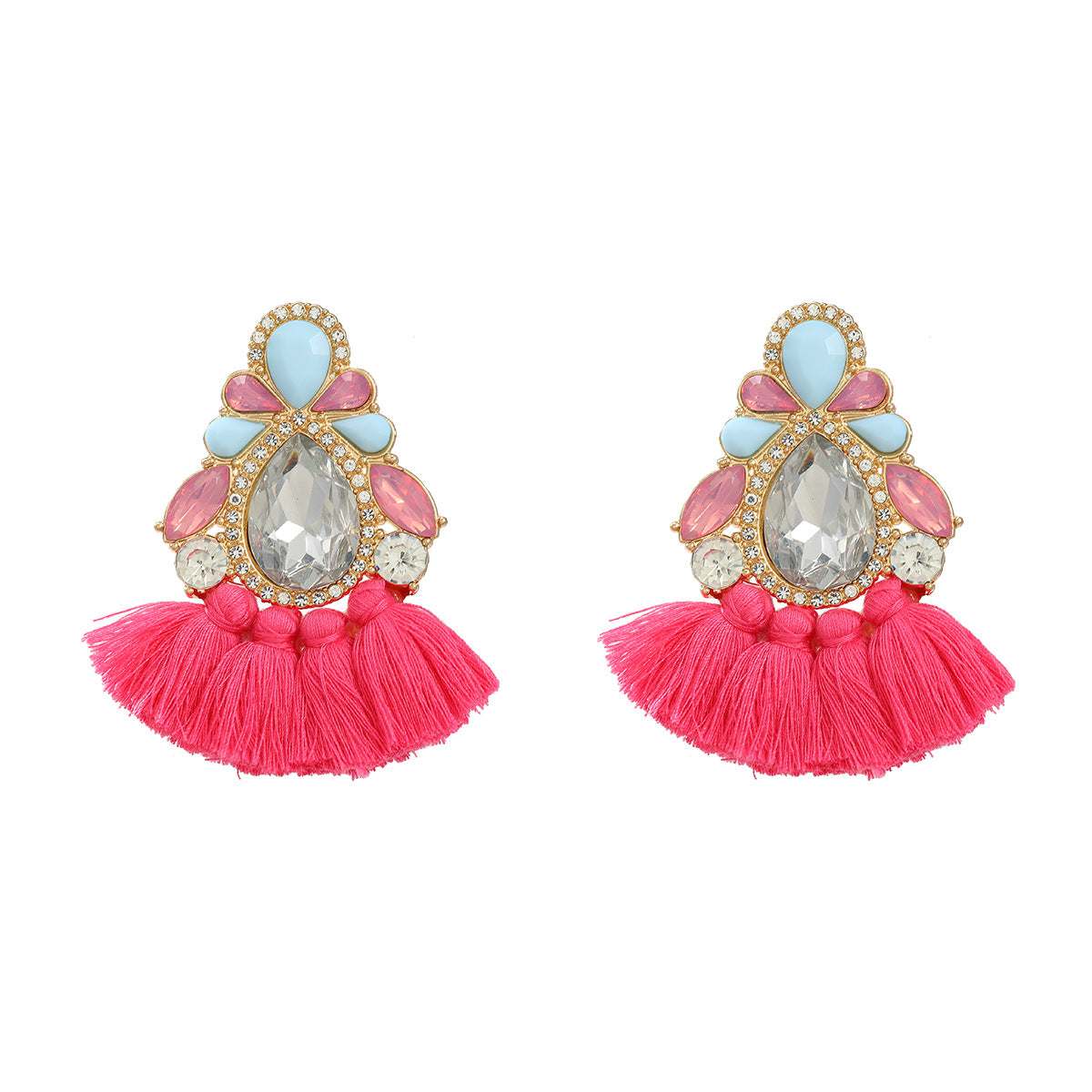 Wholesale Colored Diamond Tassel Ethnic Style Earrings