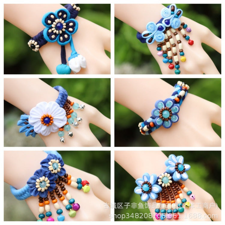 Wholesale Ethnic Style Tie-dye Hand-sewn Fabric Blue Dyed Blue Cloth Bracelet Jewelry