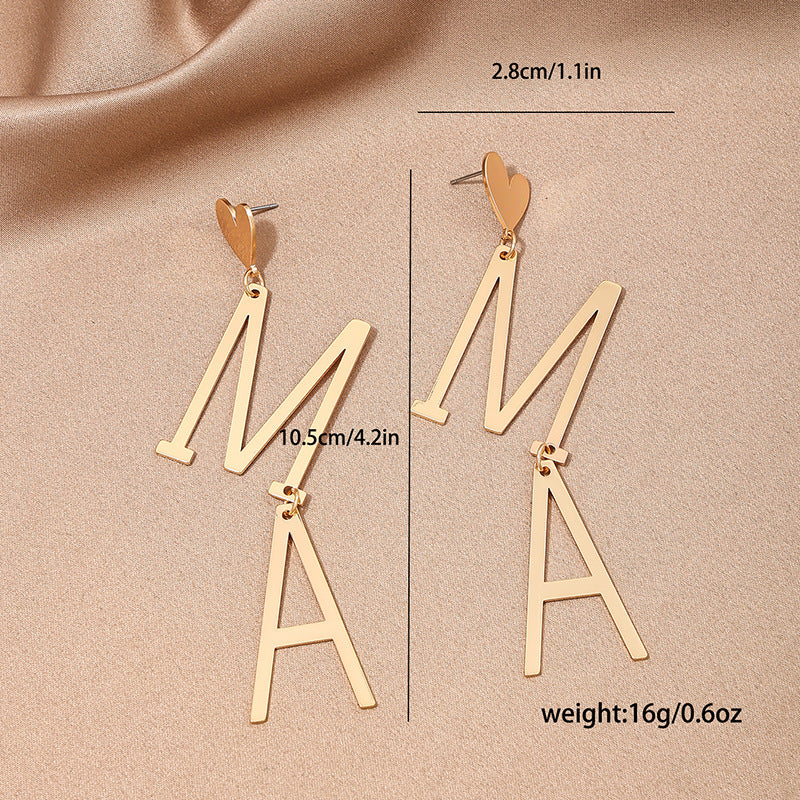 Wholesale Exaggerated design creative metal heart MAMA women's earrings