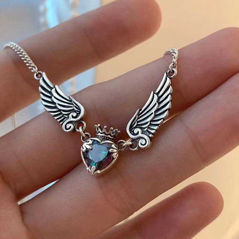 Wholesale Alloy Heart Crown Wings Necklace