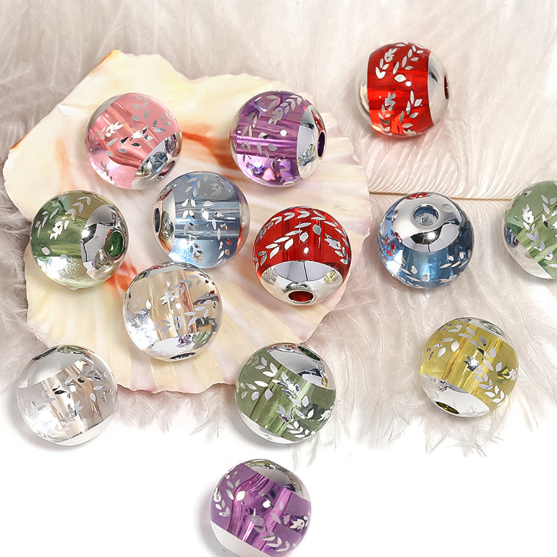 Wholesale 100pcs Diy Transparent Colorful Wheat Print Mirror Acrylic Round Beads