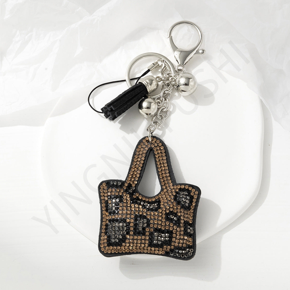 Wholesale Metal Leopard Rhinestone Pentagram Heart Mini Bag Keychain