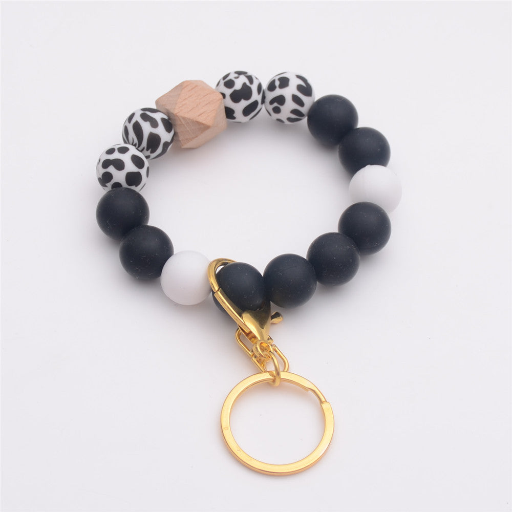 Wholesale Colorful Leopard Print Silicone Beaded Wrist Keychain