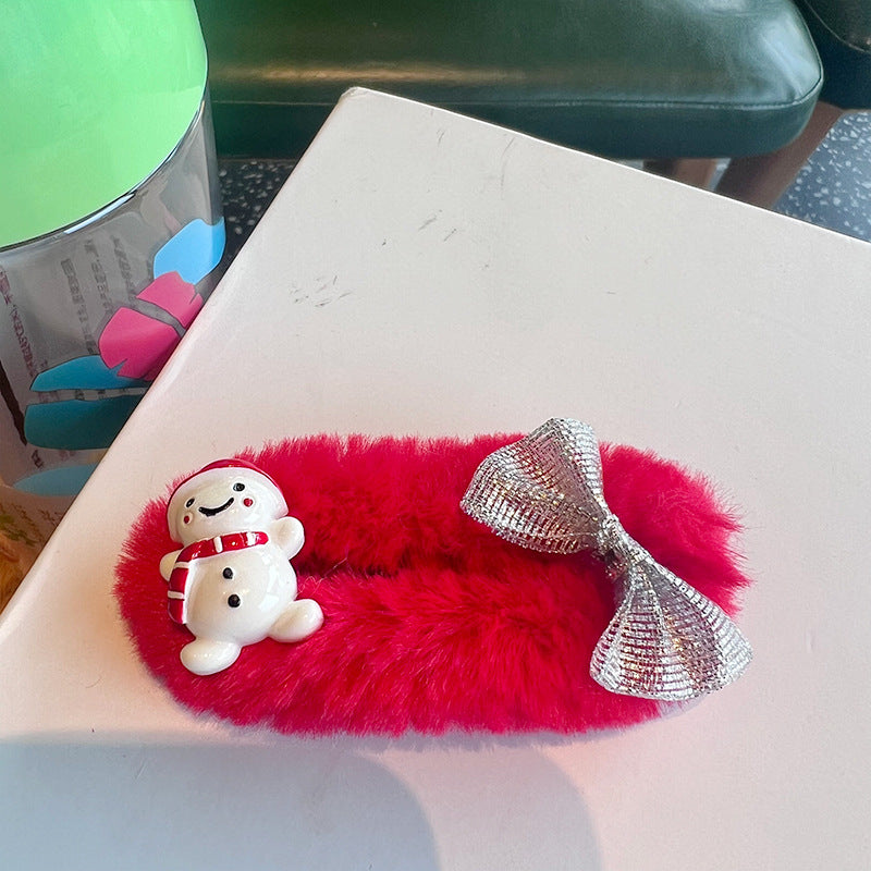 Wholesale Christmas Red Bear Bow Plush Hair Clip