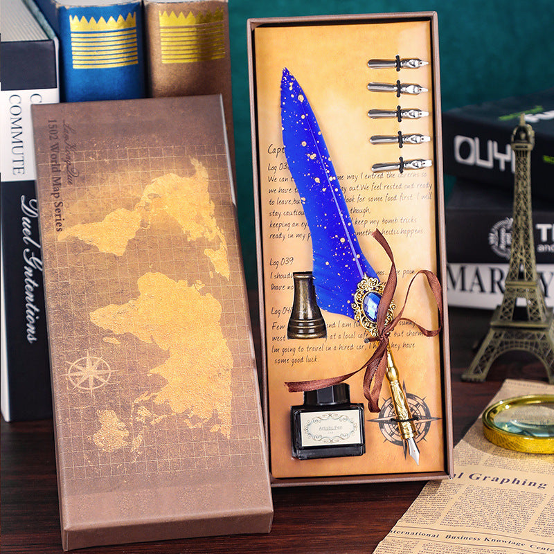 Wholesale Dip Pen Retro Spilled Gold Feather Pen Set Gift Box Gift