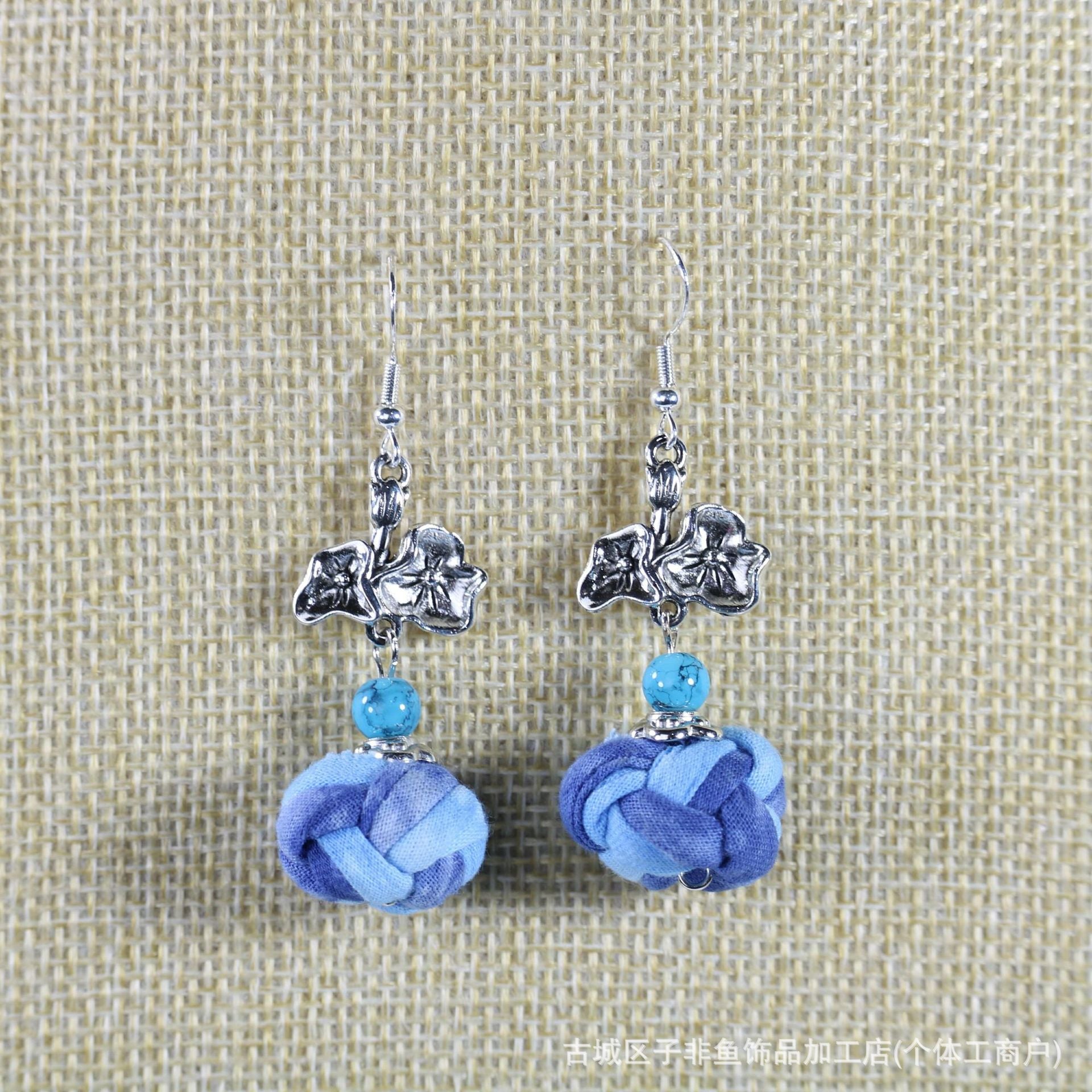 Wholesale Ethnic Style Tie-Dye Style Blue-Dyed Fabric Handmade Earrings