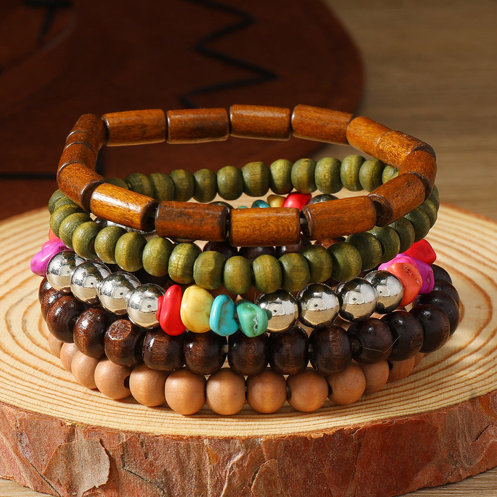 Wholesale Western Turquoise Cattle Head Hat Multi-layer Storestring Bracelet Multi-piece Beaded Bracelet