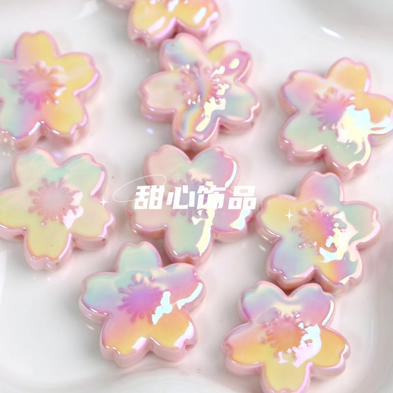 Wholesale 10pcs DIY Double-sided Oil Drip Cherry Blossom Flower Straight Hole Acrylic Beads