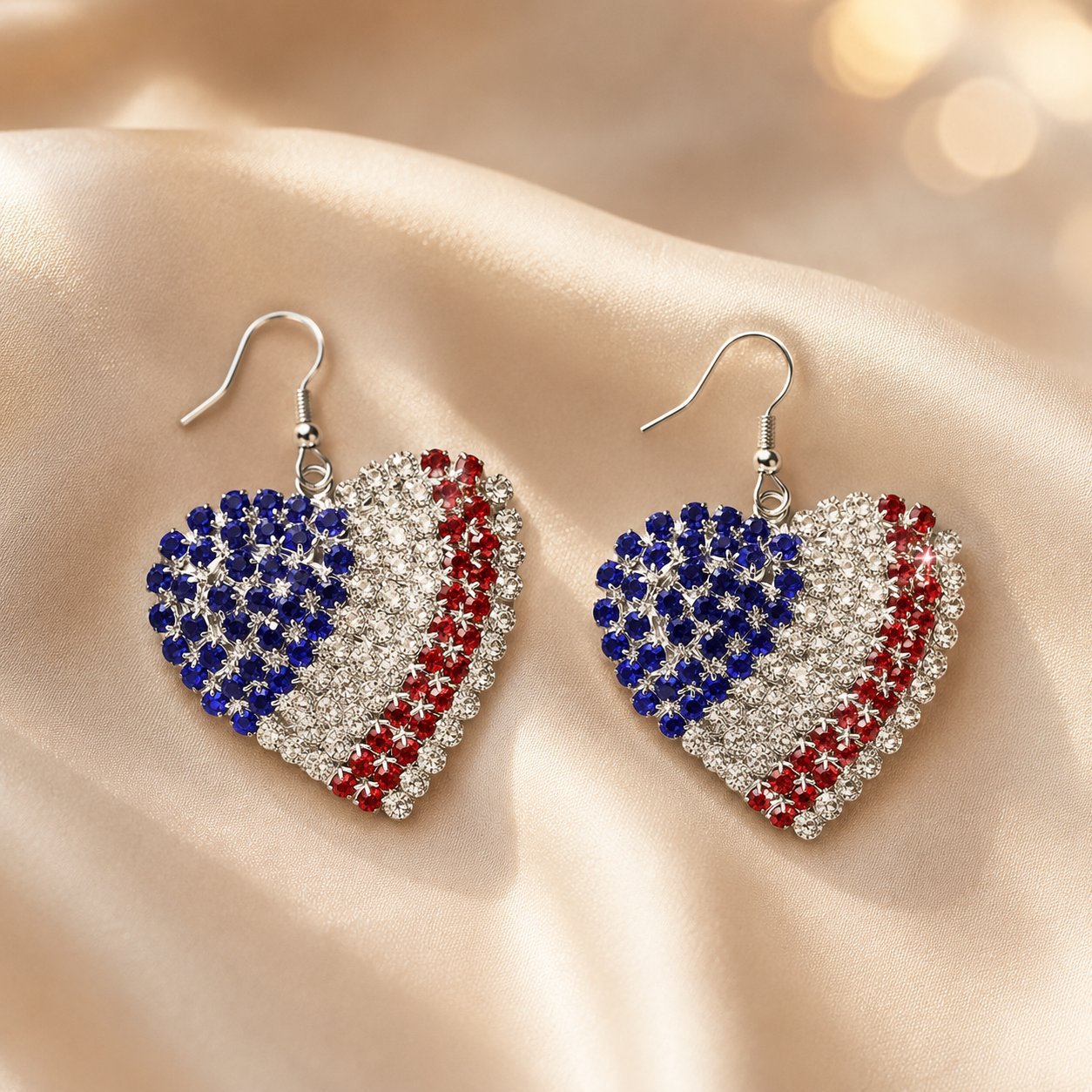 Wholesale Patriotic Star Heart Earrings For Women Red White Blue Rhinestone Alloy Independence Day Fashion Jewelry Accessory Gift
