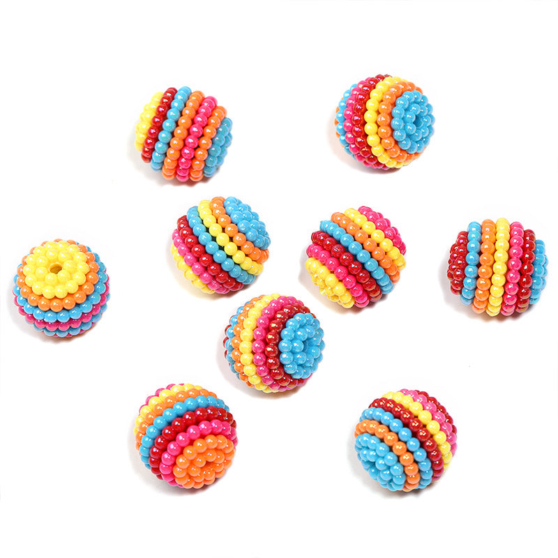 Wholesale 50pcs Yangmei colored beaded round acrylic striped beads Acrylic Beads
