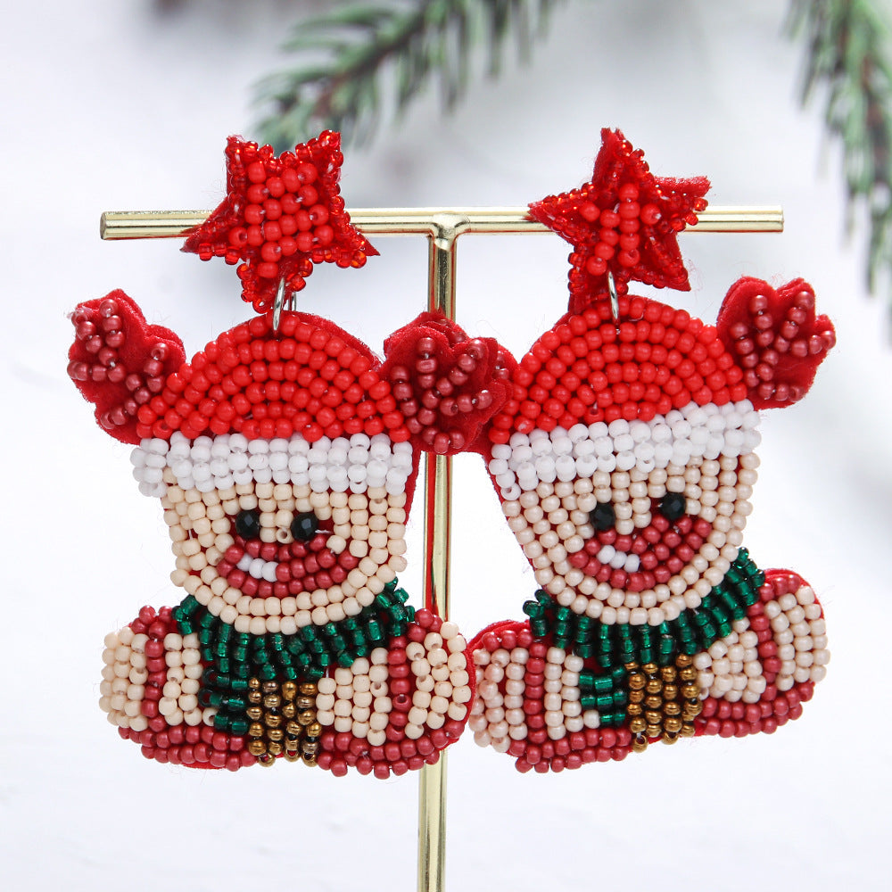Wholesale Christmas Tree Style Exaggerated Pure Handmade Beaded Rice Bead Earrings