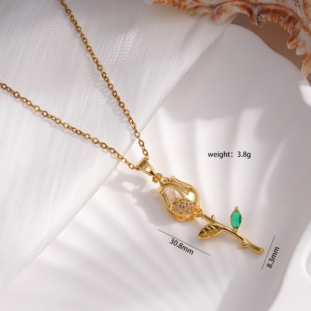Wholesale Gold-plated copper cat's eye tulip necklace