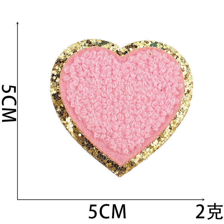 Wholesale Towel Embroidery Heart Glitter Patch Stylish Decorative Applique For Clothing Casual DIY Craft Supply