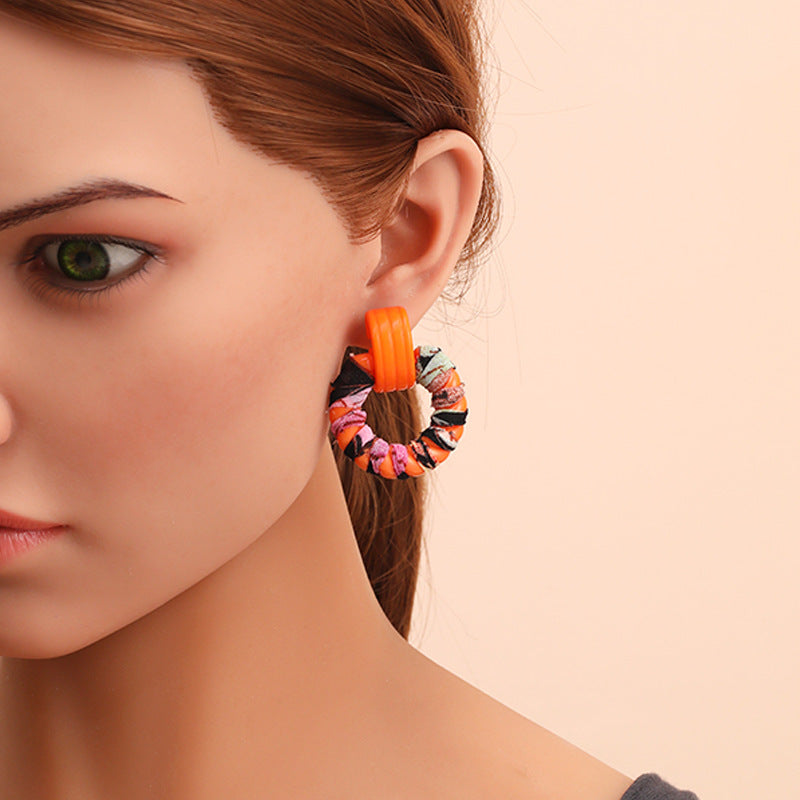 Wholesale Handmade Cloth Winding Round Earrings