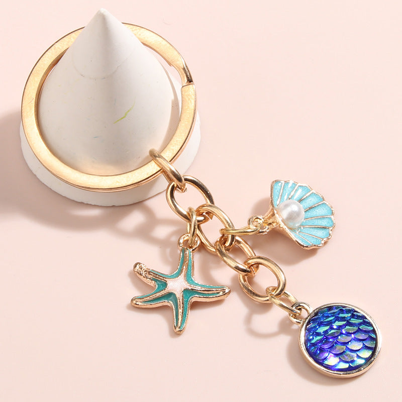 Wholesale Shell Starfish Alloy Drip Oil Keychain