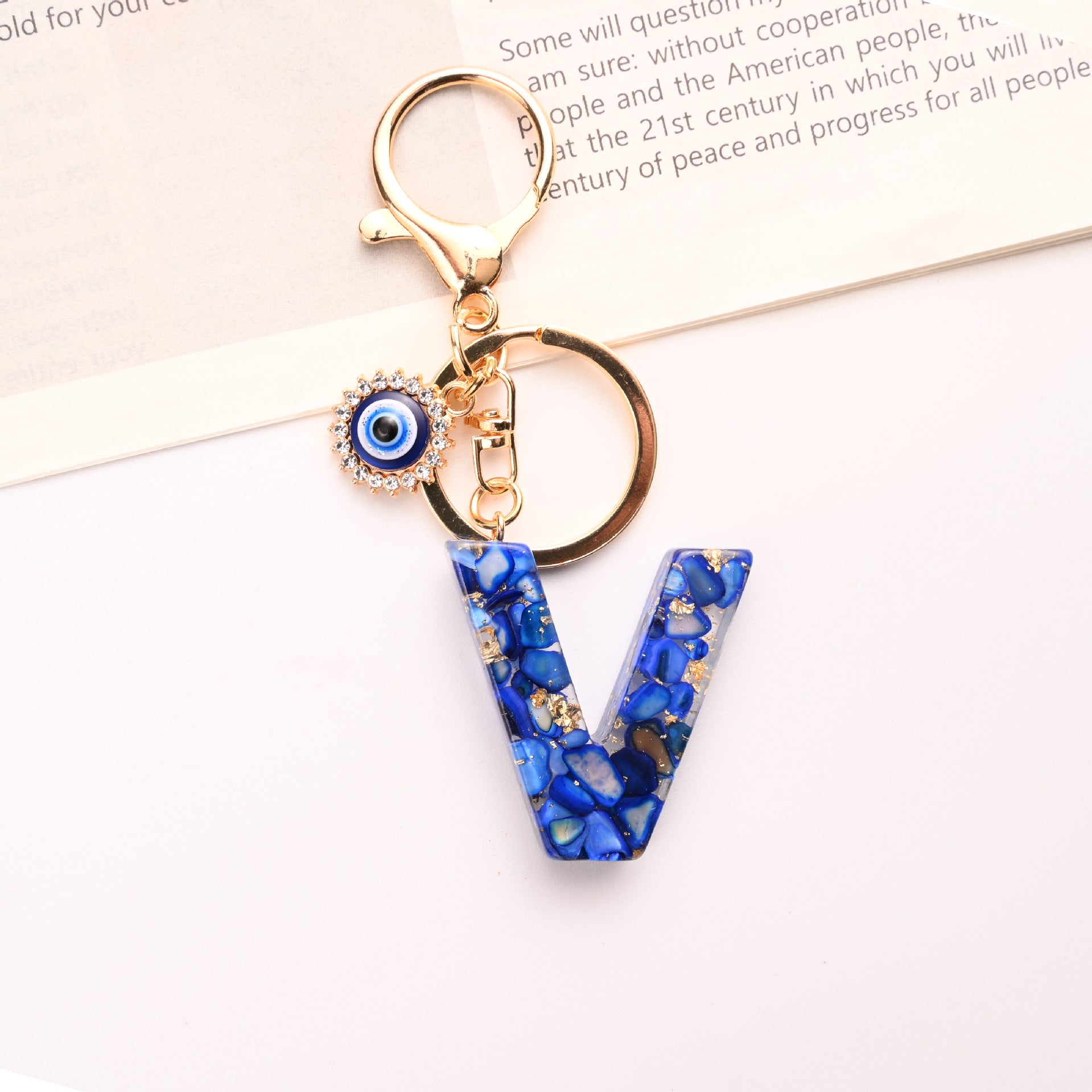 Wholesale Treasure Blue 26 English Letter Devil' s Eye Keychain