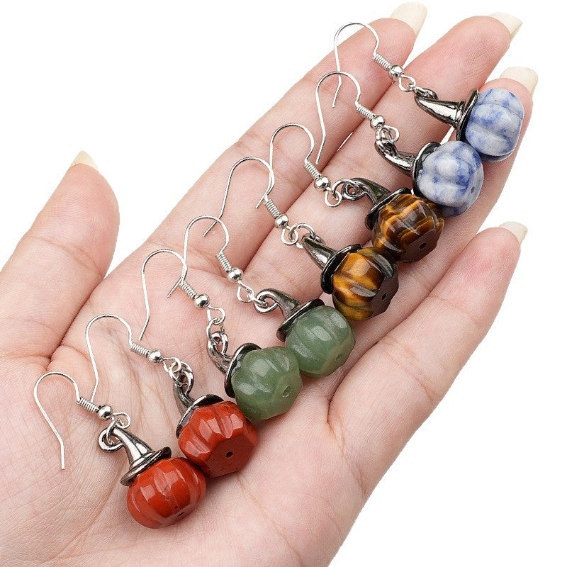 Wholesale  Vintage Agate Pumpkin Crystal Pumpkin Shaped Witch Hat Earrings