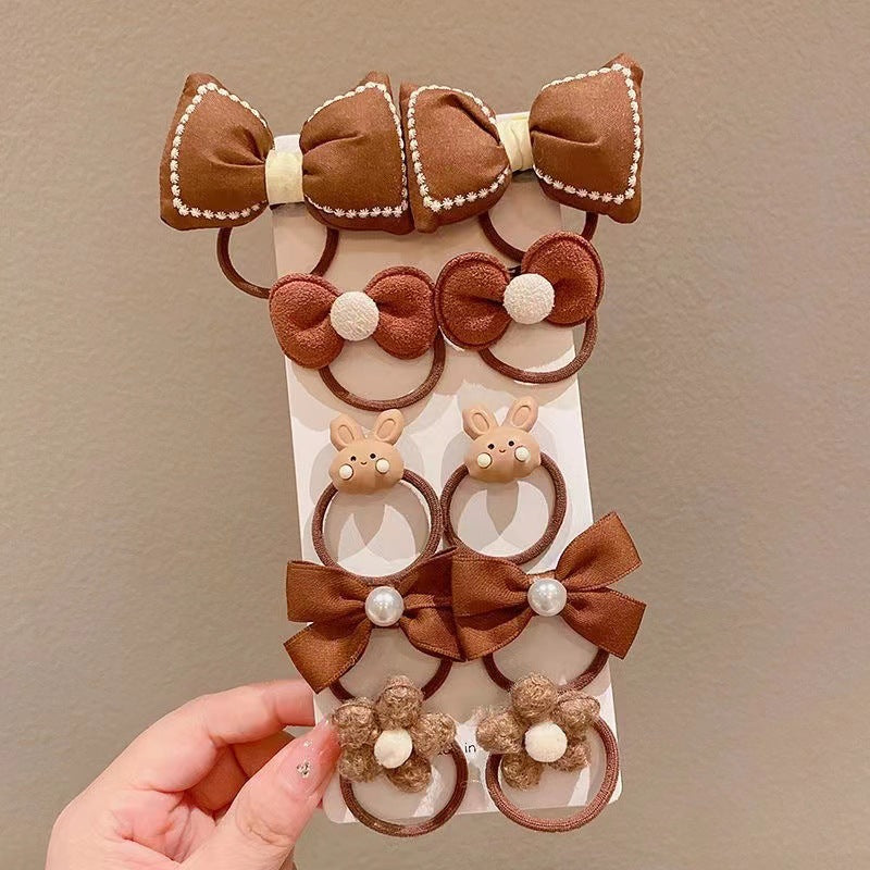 Wholesale Multi Piece Set Autumn and Winter Plush Hair Clip, Children's Coffee Color Cute Forehead Bangs Hair Clip