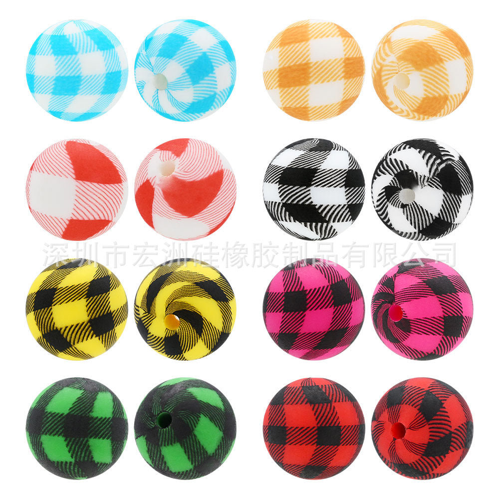 Wholesale 10pcs/pack Plaid Watermark Food Grade Silicone  DIY Round Beads