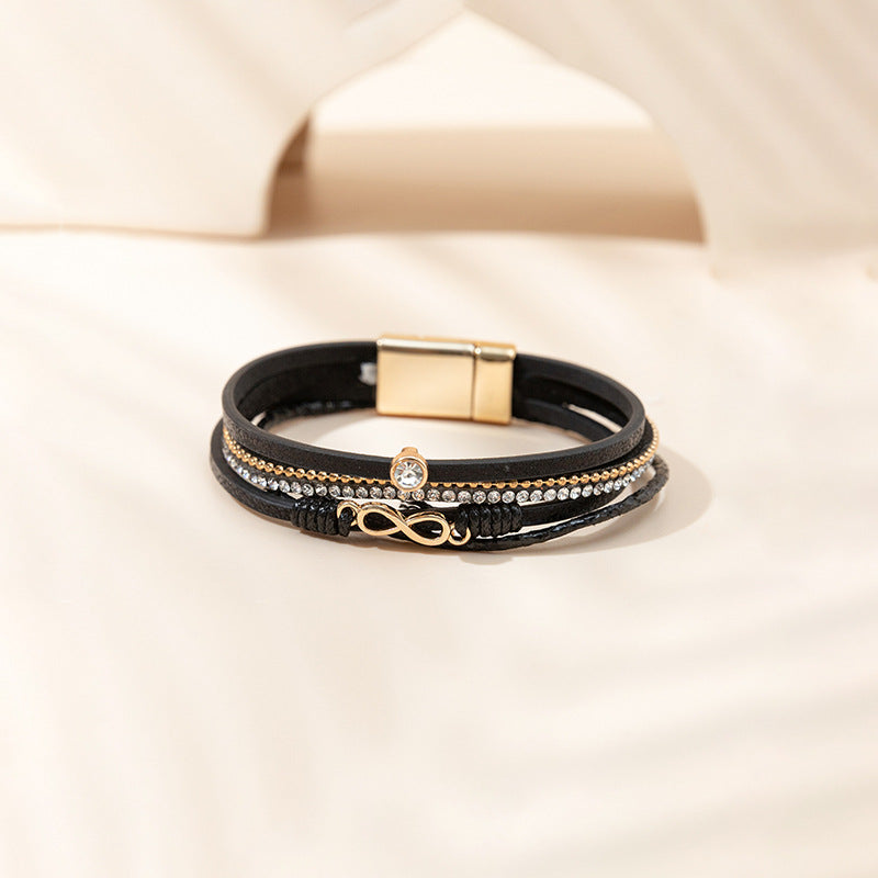 Wholesale Punk style magnetic buckle multi-layer wristband Layered Bracelet Set