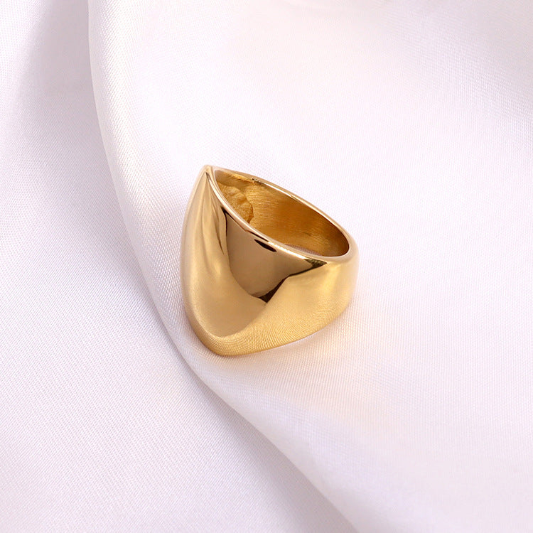 Wholesale Large Mirror Round Wide Smooth 18K Gold Plated Stainless Steel Ring