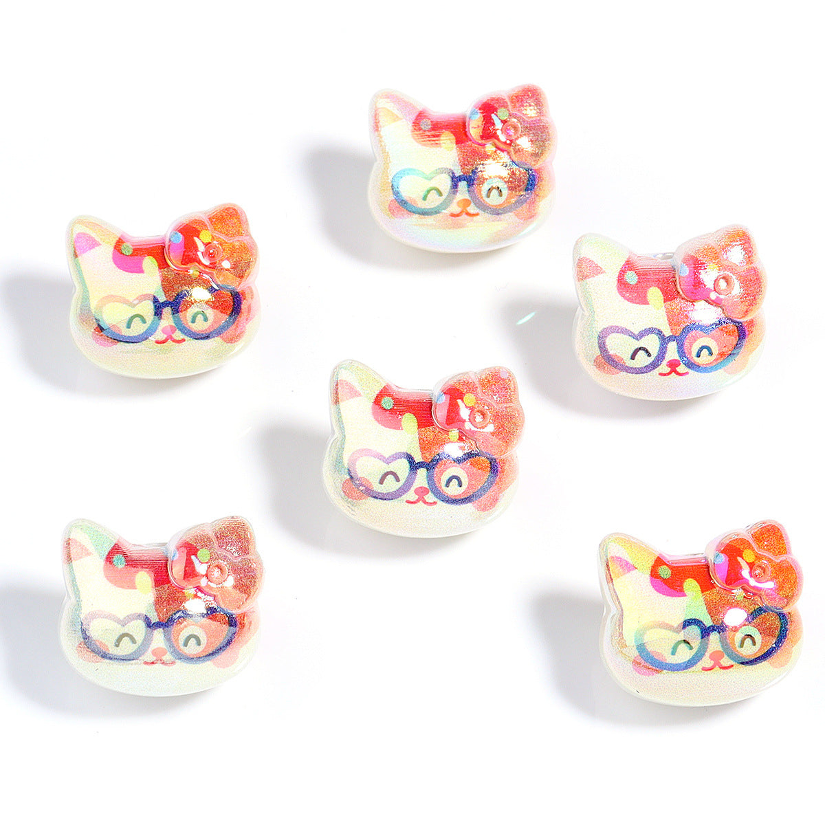 Wholesale 10pcs Cartoon Cute Plated Colorful Cat Acrylic Beads