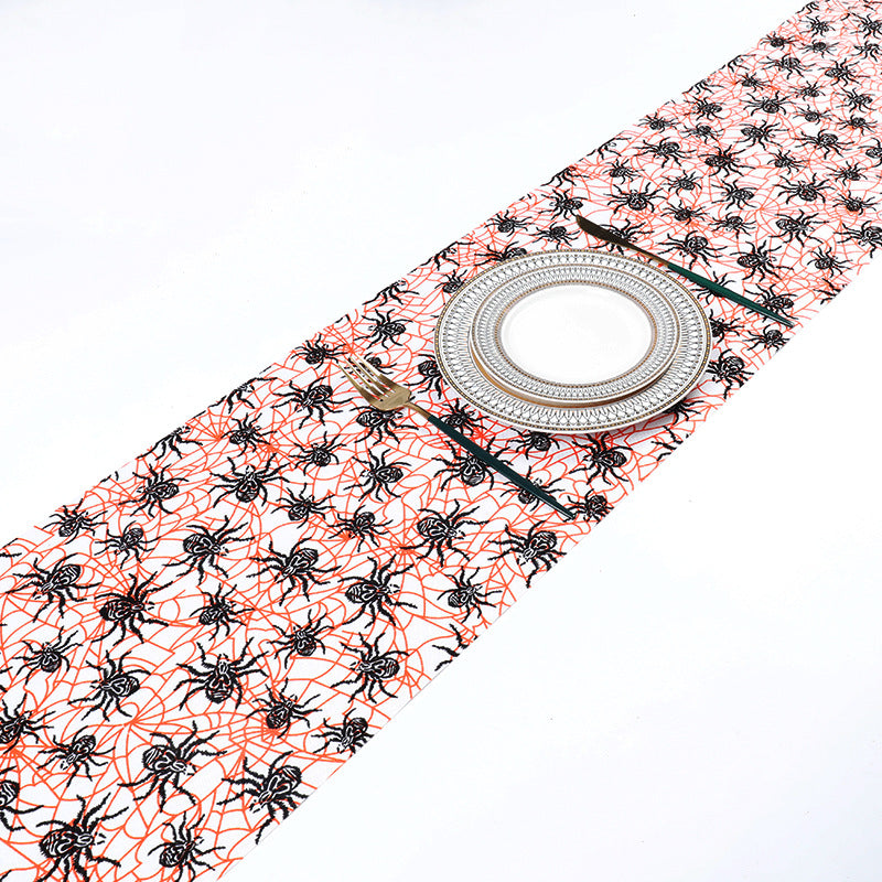 Wholesale Halloween Fine Linen Print Flocked Tablecloth