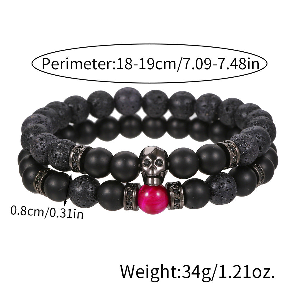 Wholesale Zircon Skull Volcanic Stone Beads Men's Bracelet