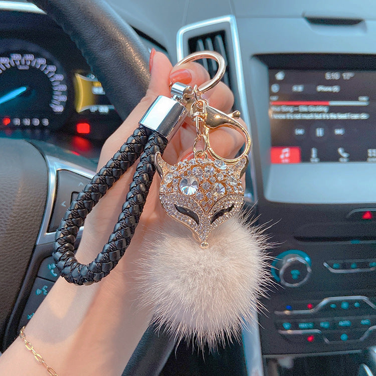 Wholesale Mink Fur with Diamonds Crystal Fox Head Keychains
