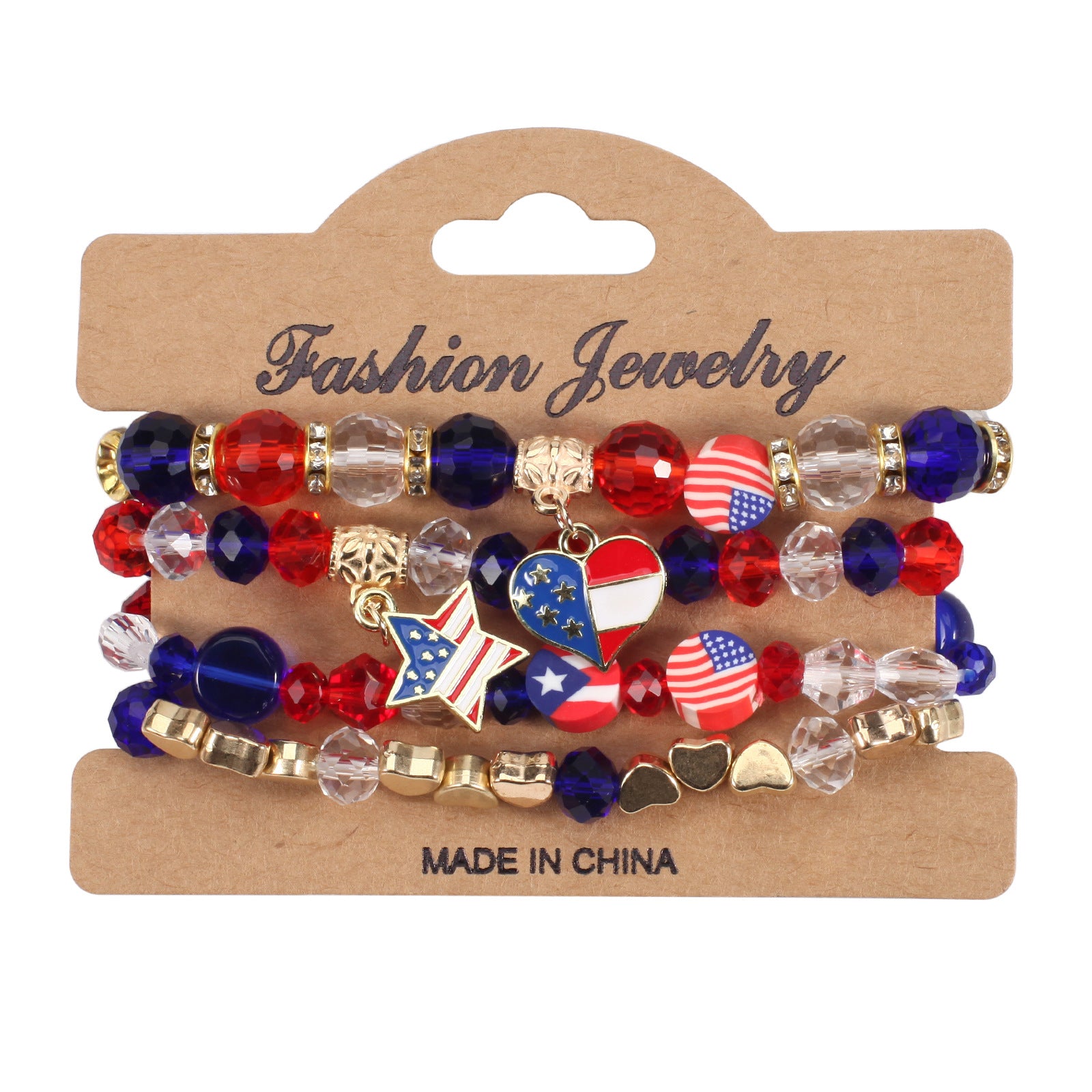 Wholesale American Independence Day Multi-layer Beaded Elastic Bracelet